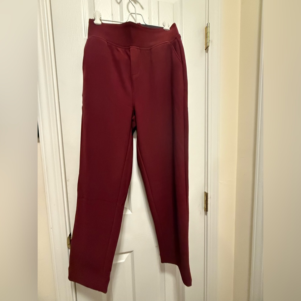 Wide Band Elastic Waist Burgundy Pants Dress Work Pants Zenana